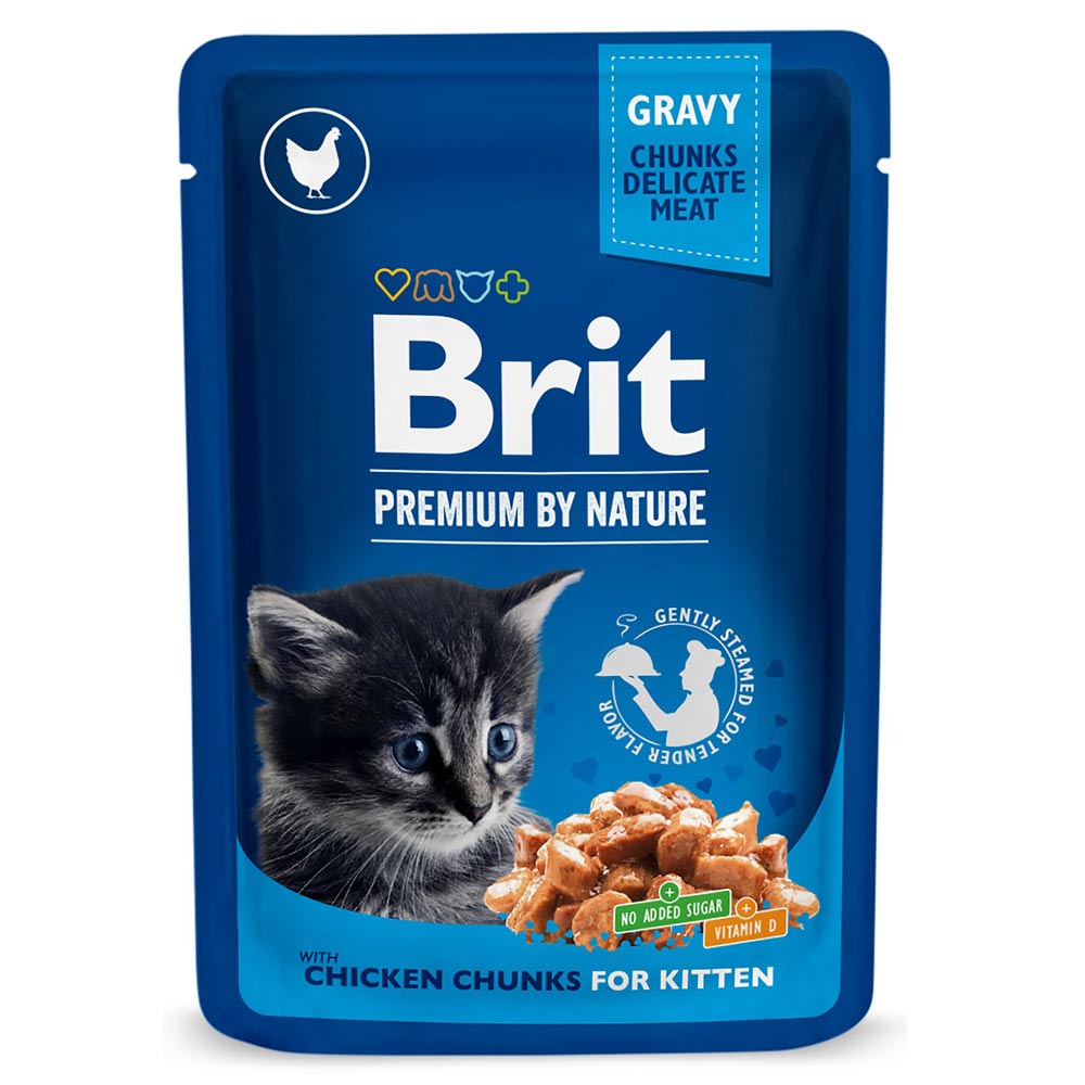 Brit Premium, Paloja kastikkeessa kissanpennulle, Kana, 100g