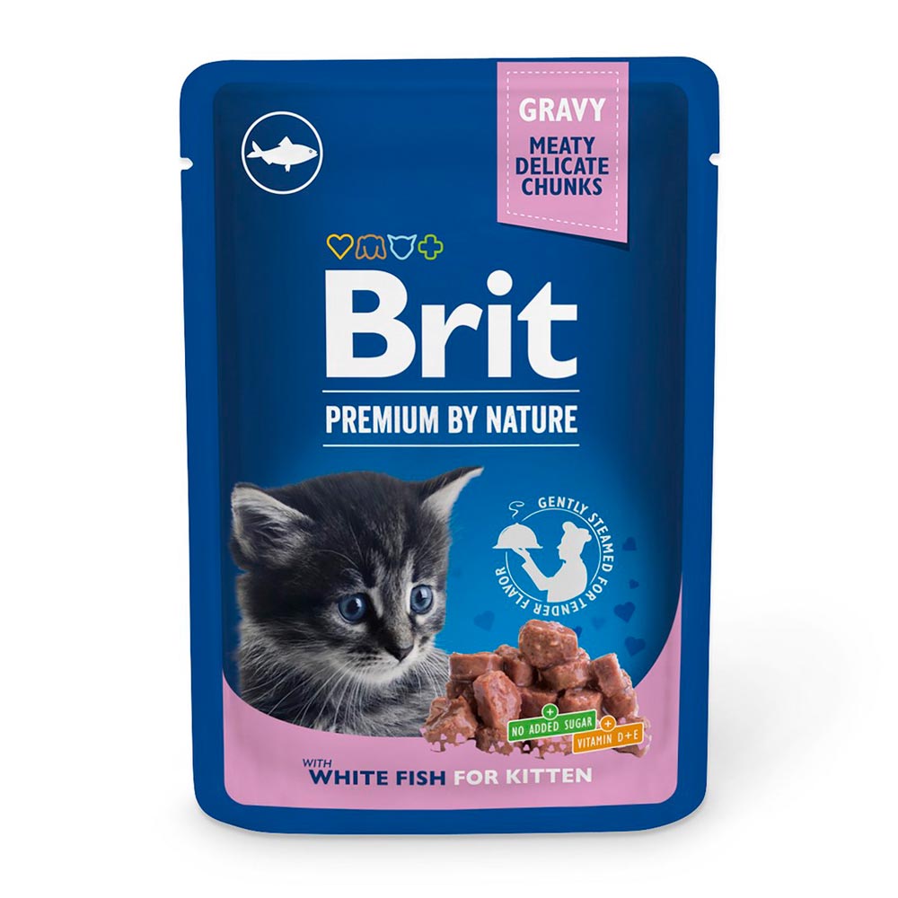 Brit Premium, Paloja kastikkeessa kissanpennulle, Valkoinen kala, 100g