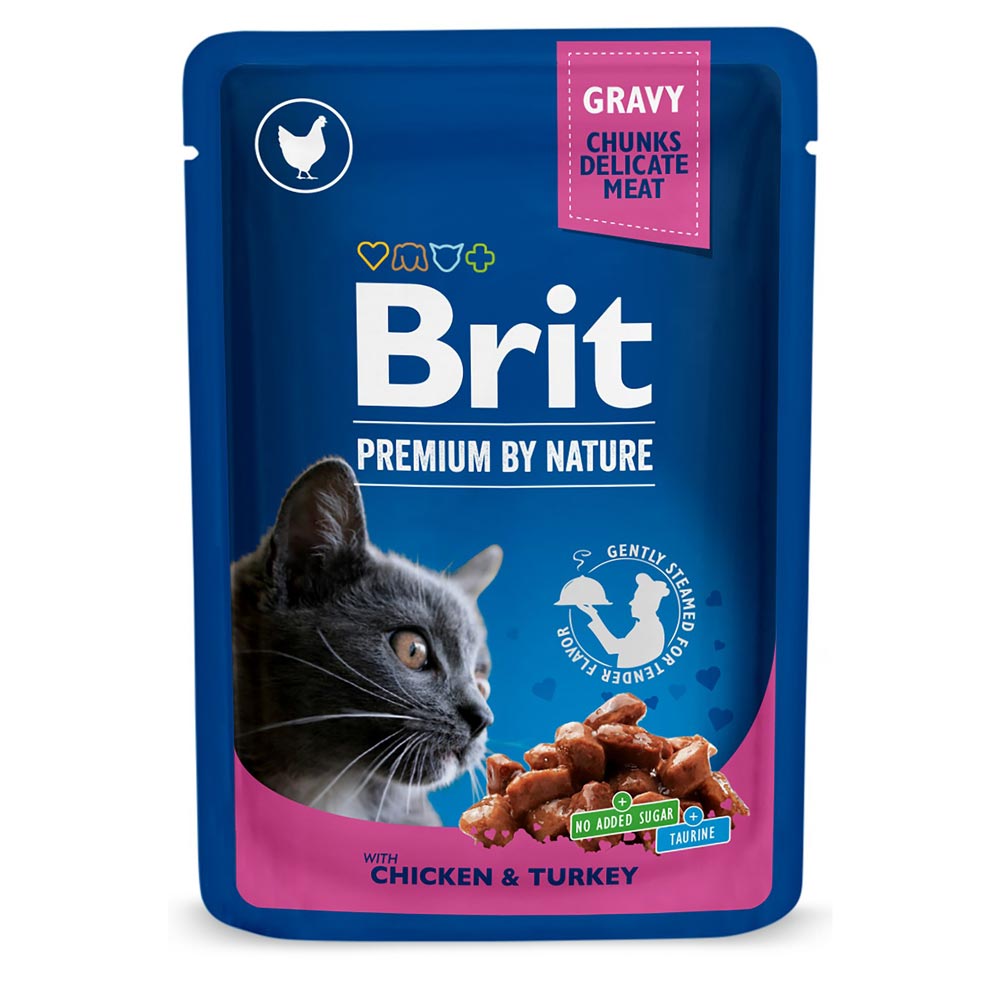 Brit Premium, Paloja kastikkeessa kissalle, Kana-kalkkuna, 100g
