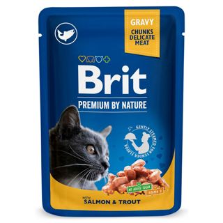Brit Premium, Paloja kastikkeessa kissalle, Lohi-taimen, 100g