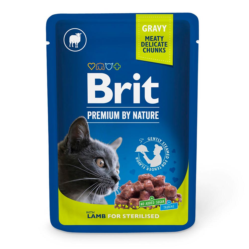 Brit Premium, Paloja kastikkeessa steriloidulle kissalle, Lammas, 100g