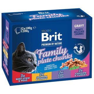 Brit Premium, Paloja kastikkeessa kissalle, Liha-kala, 12 x 100g