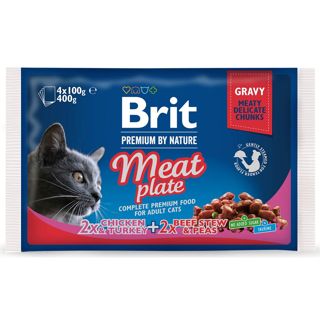 Brit Premium, Paloja kastikkeessa kissalle, Liha, 4 x 100g
