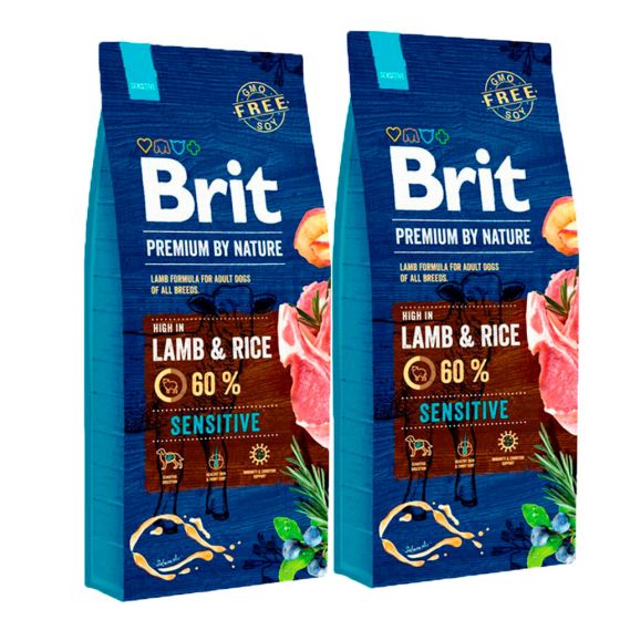 2 x 15 kg Brit Premium by Nature Sensitive Lamb, herkät koirat