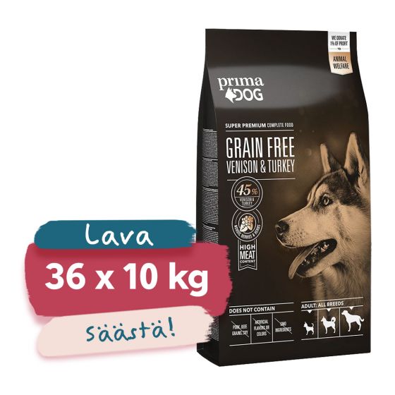 LAVA 36 x 10 kg Primadog Adult All Breeds Peura-kalkkuna Viljaton