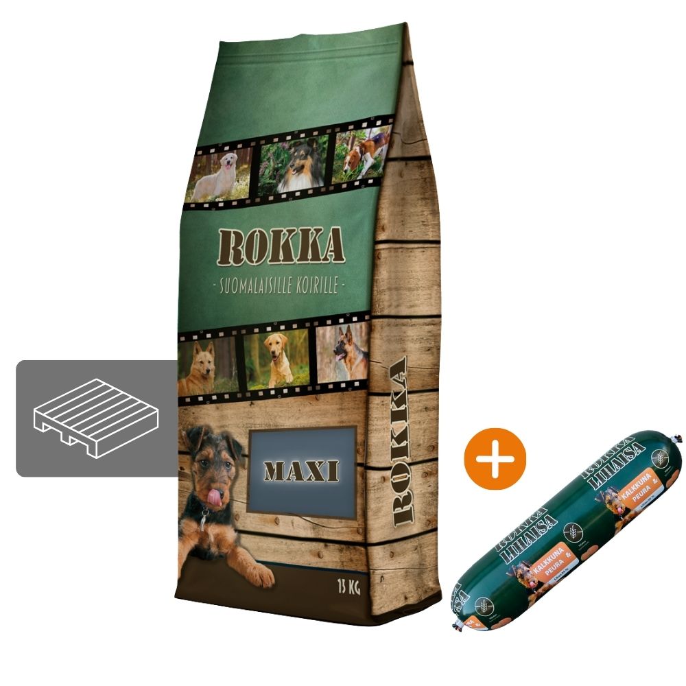 Maxi Rokka LAVA 24 x 15 kg + Rokka Lihaisa Kalkkuna & Peura 24 x 800 g