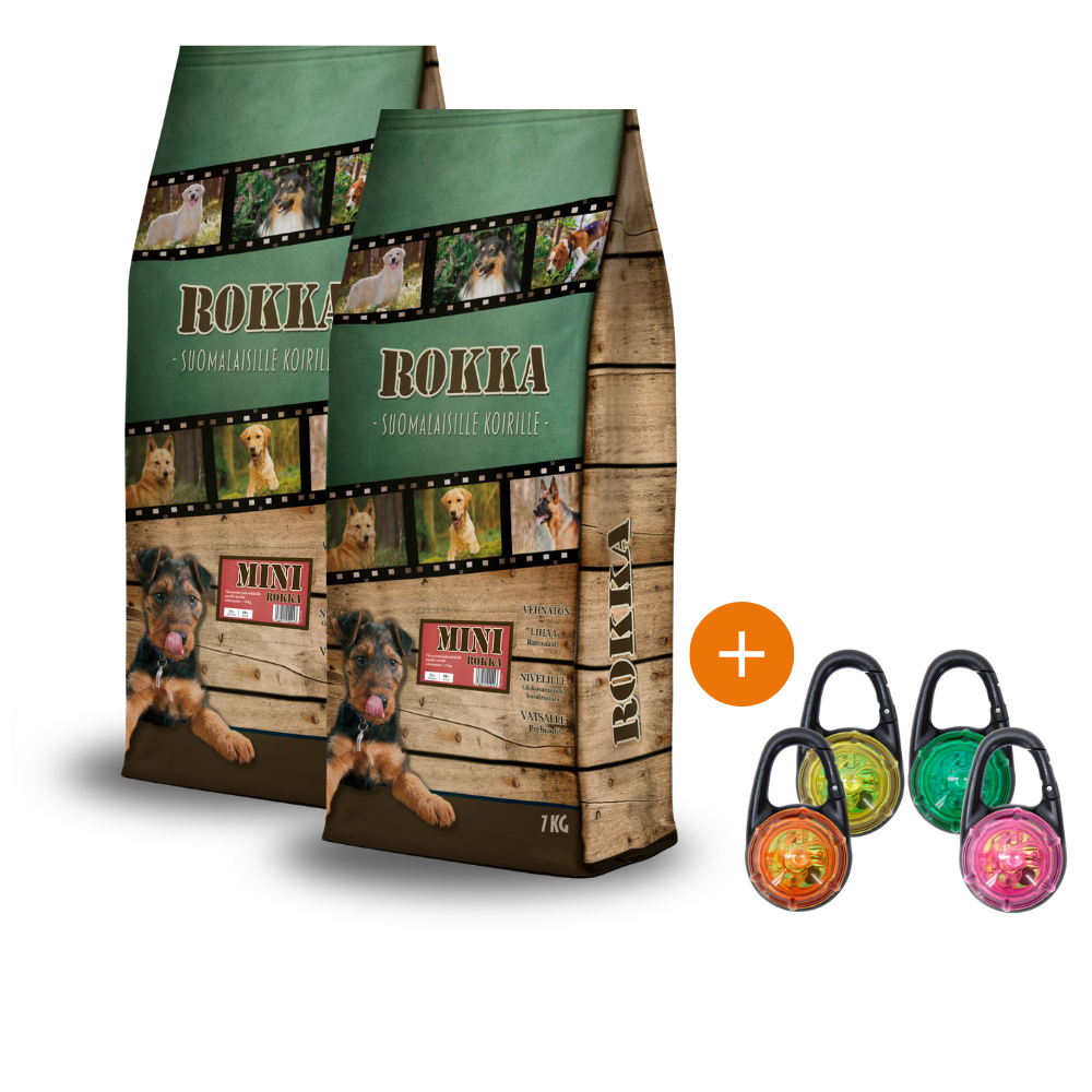 2 x 7 kg Mini Rokka + KAUPAN PÄÄLLE Boogie See Me Huomiovalo