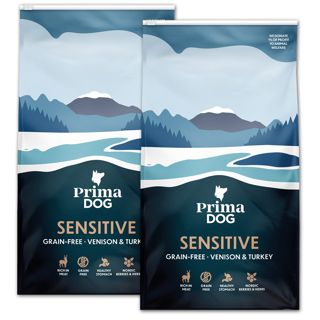 PrimaDog Adult Sensitive, viljaton Peura & Kalkkuna, 2 x 10 kg