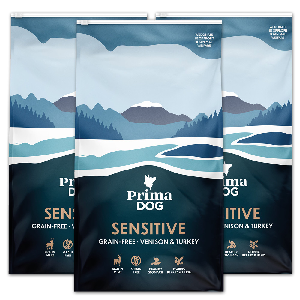 PrimaDog Adult Sensitive, Peura & Kalkkuna, Viljaton, 3 x 10 kg