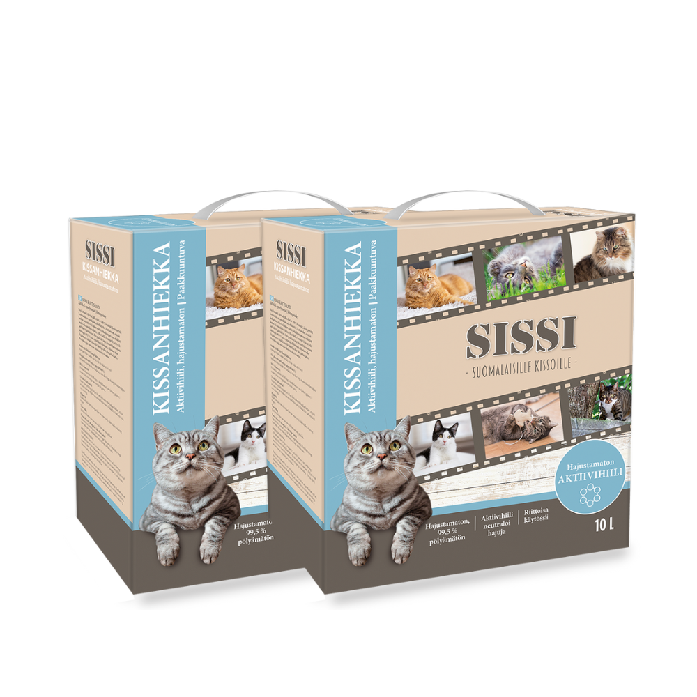 2 x 10l Sissi Kissanhiekka Aktiivihiili, hajustamaton
