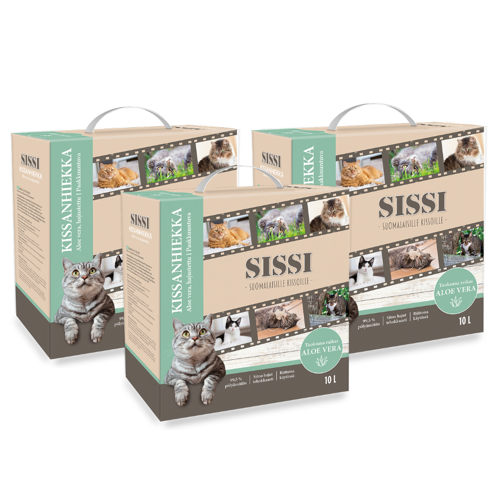3 x 10l Sissi Kissanhiekka Aloe Vera, hajustettu