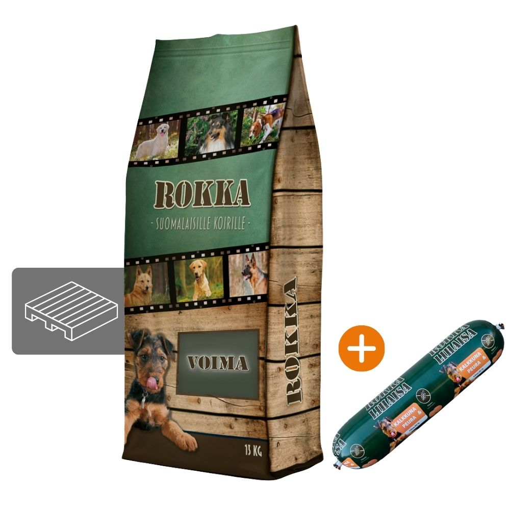 Voima Rokka LAVA 24 x 15 kg + Rokka Lihaisa Kalkkuna & Peura 24 x 800 g